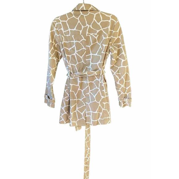 Michael Kors Double Breasted Trench Coat Tan White Mid Length Safari Animal Med - Picture 4 of 16